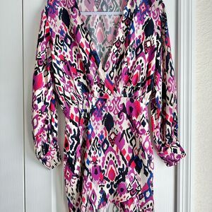 Zara Dress Women's Size Small Purple Black Long Sleeve V-Neck